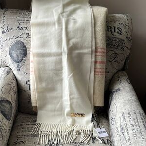 Moschino White Logo Fringe Scarf